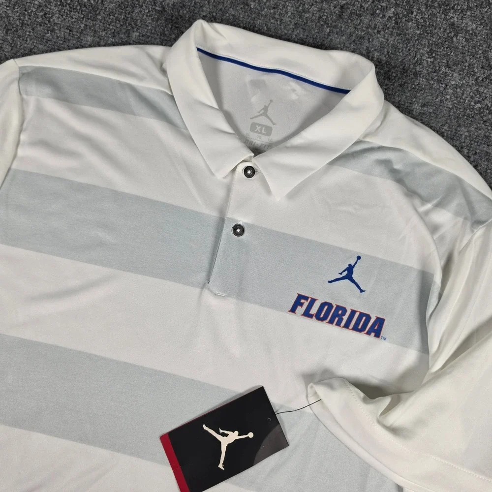 Jordan Florida Gators Polo Shirt Mens XL White Dri-FIT Striped 36767X-QQ6 NWT